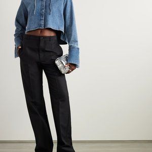 LOEWE Hooded Cropped Appliquéd Denim Shirt Jacket, NWT, Size 40